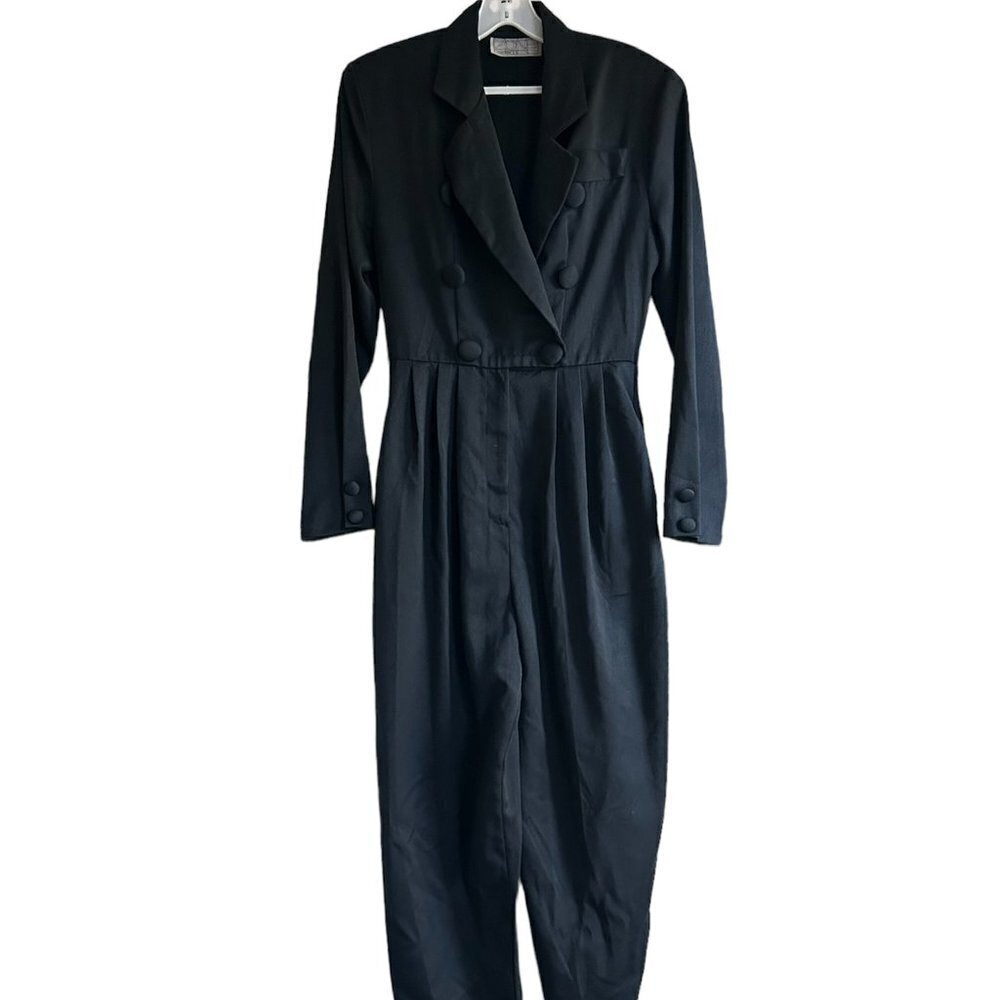ZONE CALIFORNIA Vintage 90s Women's Black Tuxedo Style Jumpsuit US S